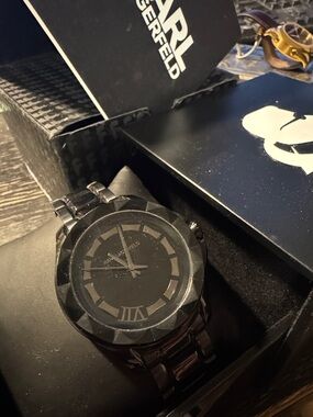 Karl Lagerfeld Men's All-Black Faceted Bezel Watch